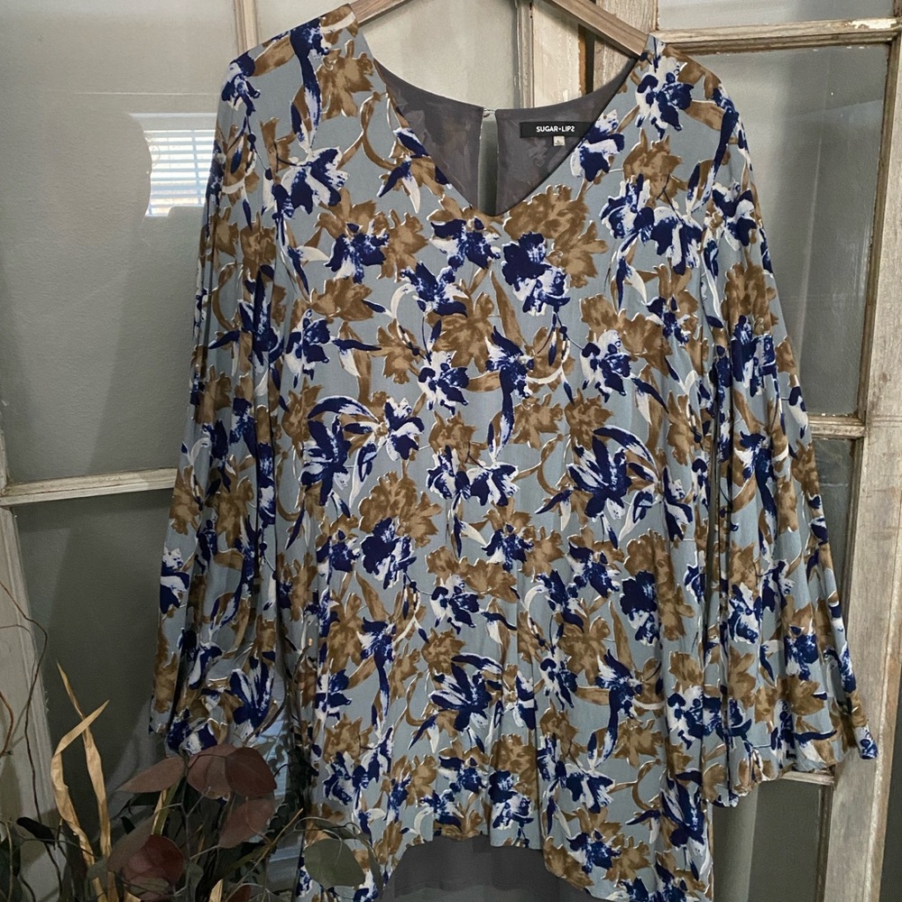 Sugarlips Asymmetrical Blue and Tan Tunic